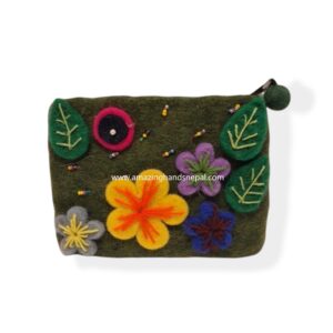 Beaded Flower Patched Felt Coin Pouch