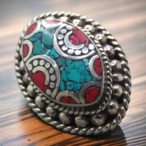 Tibetan Stone Inlaid Finger Ring