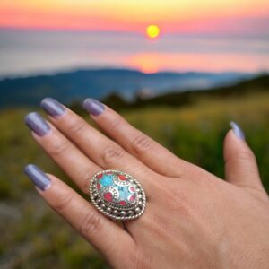 Tibetan Stone Inlaid Finger Ring