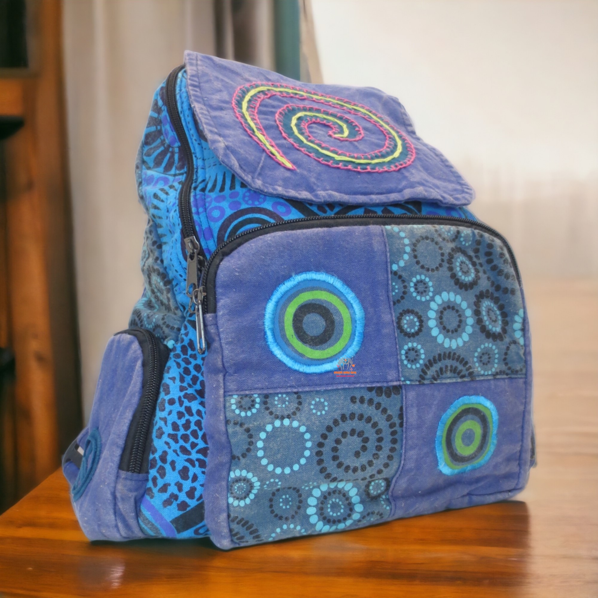 Spiral Patched Cotton Backpack