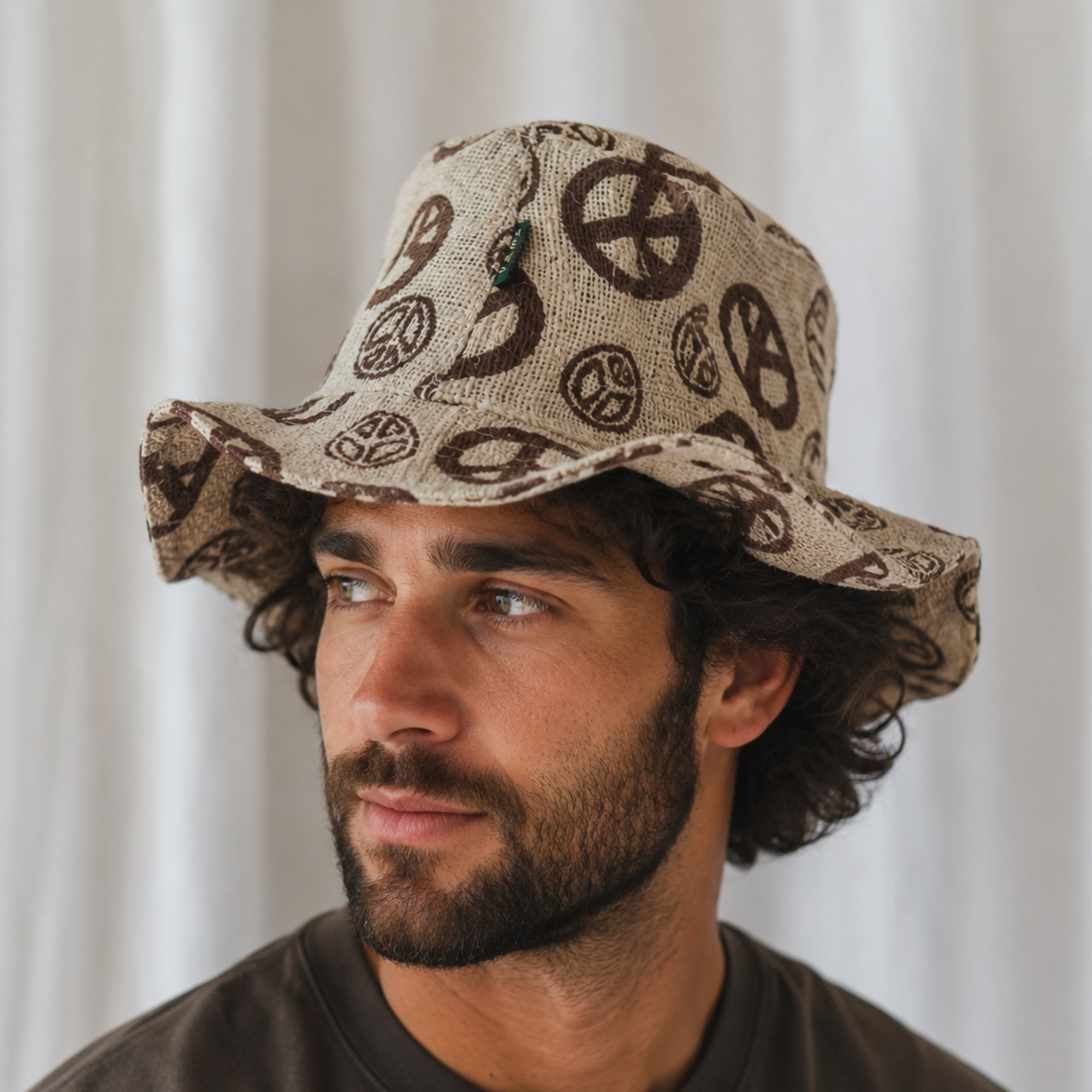Peace Printed Hemp Safari Hat