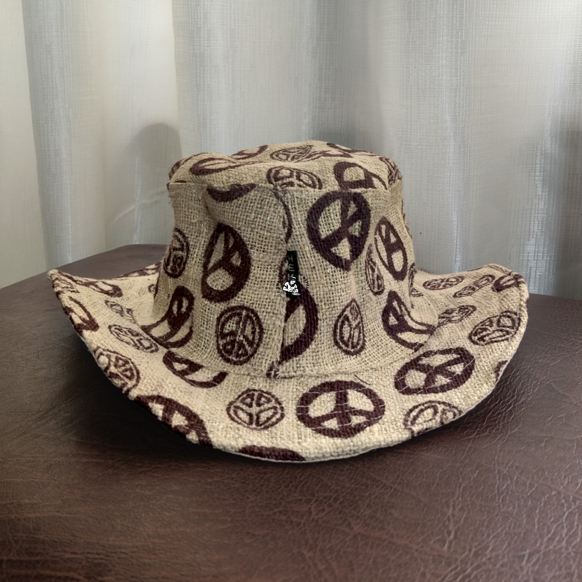Peace Printed Hemp Safari Hat