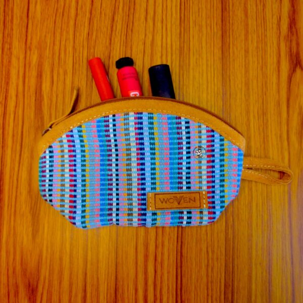 Woven Bottom Leather Pouch