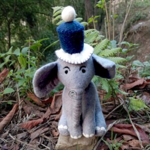 Wool Felted Baby Elephant Toy With A Hat