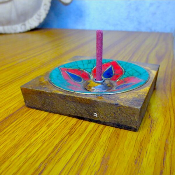 Stone Inlaid Lotus Flower Square Incense Holder