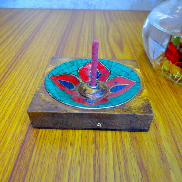 Stone Inlaid Lotus Flower Square Incense Holder