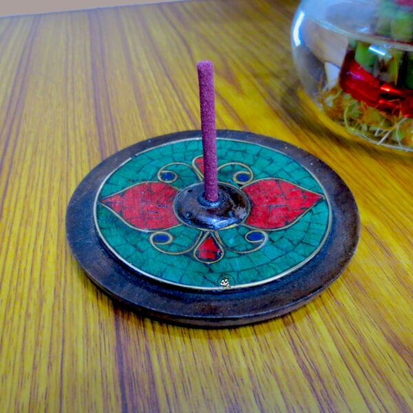Stone Inlaid Lotus Flower Incense Holder