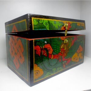 Ancient Symbolic Tibetan Wooden Jewelry Box