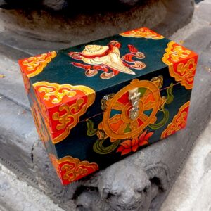 Buddhist Dharma Wheel Painted Wooden Jewelry Box