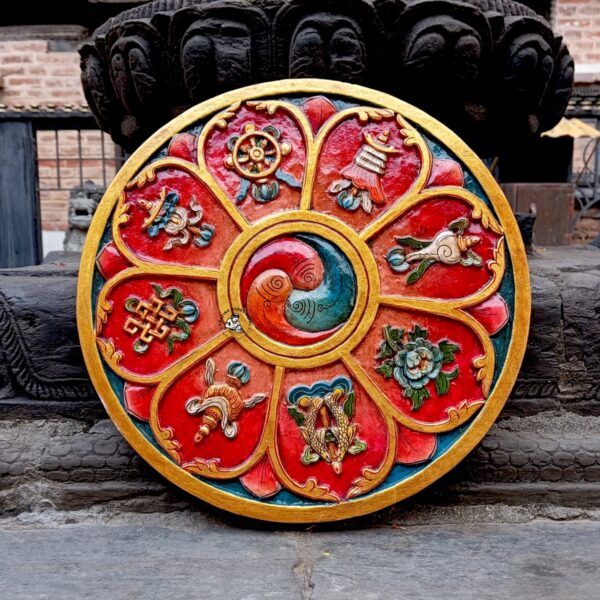 Tibetan Astamandala Carved Wooden Décor