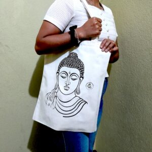 Lord Buddha Printed Cotton Tote Bag