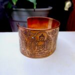 Five Buddha Carved Tibetan Copper Bracelet