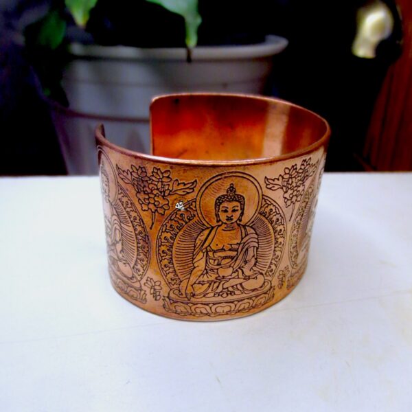 Five Buddha Carved Tibetan Copper Bracelet