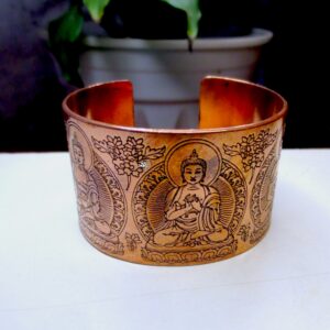 Five Buddha Carved Tibetan Copper Bracelet