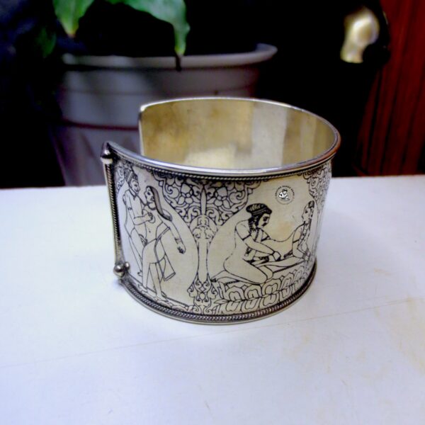Kamasutra Carved White Metal Bracelet