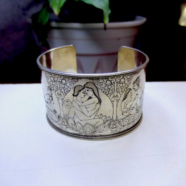 Kamasutra Carved White Metal Bracelet