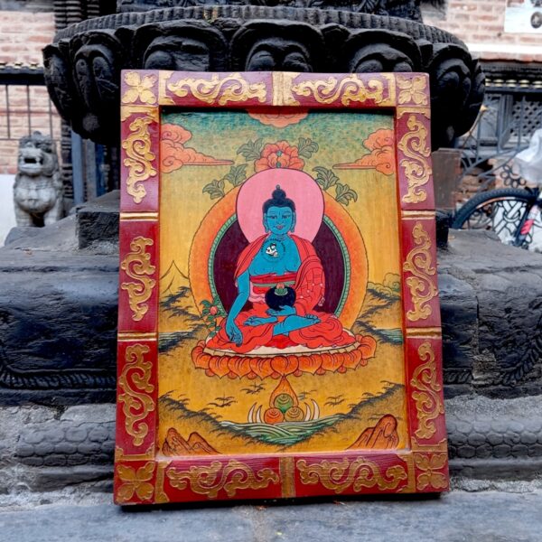 Tibetan Medicine Buddha Decorated Wooden Frame