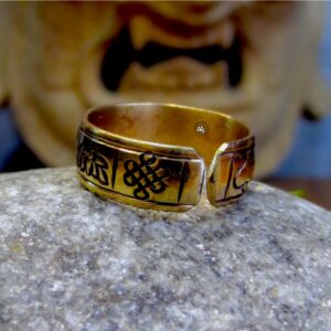 Auspicious Symbols Carved Copper Finger Ring