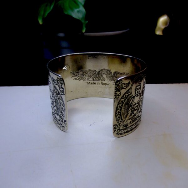 Five Buddha Carved White Metal Bracelet