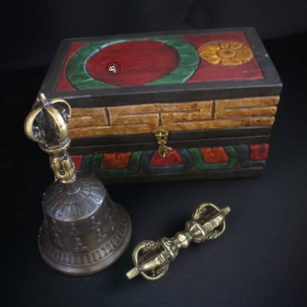 Tibetan Antiqued Bell and Dorje Altar Box