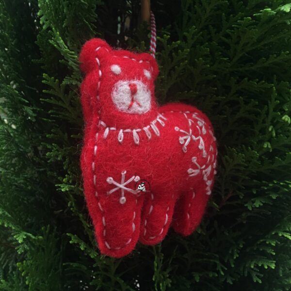 Nepali Handcrafted Bear Felted Christmas Ornament