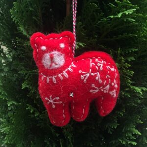 Nepali Handcrafted Bear Felted Christmas Ornament