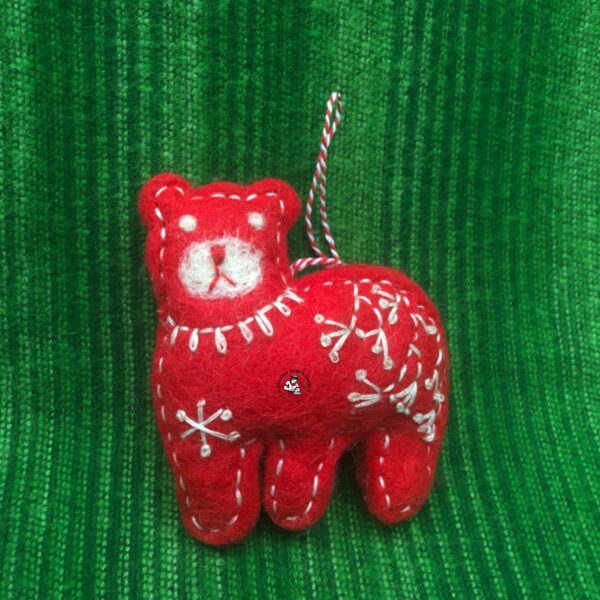 Nepali Handcrafted Bear Felted Christmas Ornament