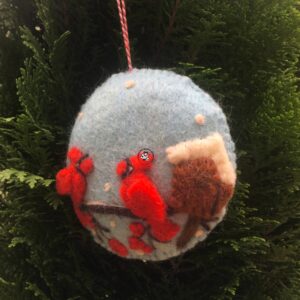 Nepali Artisanal Cardinal Bird Felted Christmas Ornament,