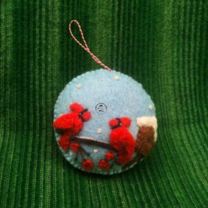 Nepali Artisanal Cardinal Bird Felted Christmas Ornament,