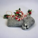 Felted Candy Cane Sloth Ornament