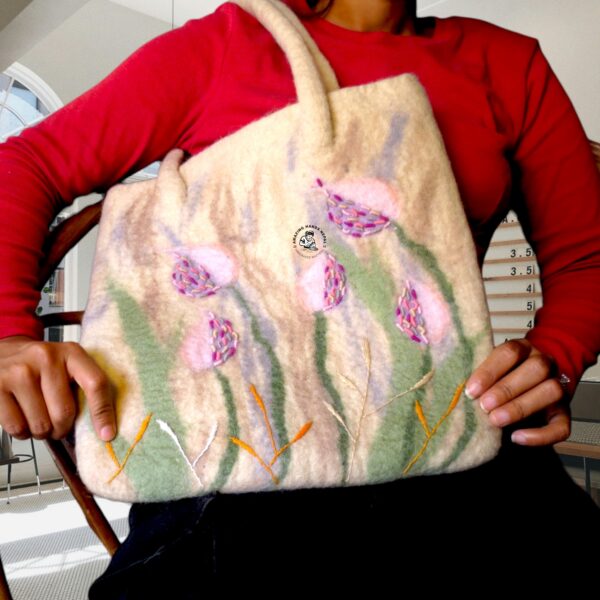 Felt Flower Embroidered Tote Bag