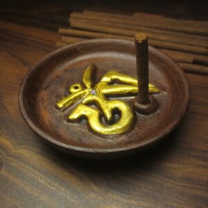 Golden Buddhist Om Incense Holder
