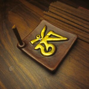 Golden Tibetan Om Clay Incense Holder