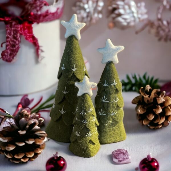 Nepali Artisanal Christmas Tree Set Olive Green
