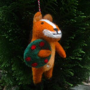 Nepali Artisanal Squirrel Felt Christmas Ornament