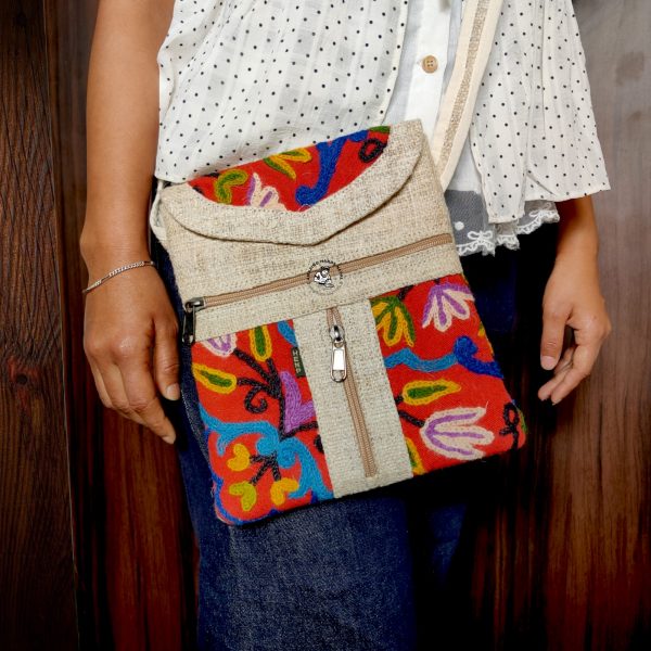 Embroidered Design Hemp Strap Bag