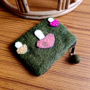 Wool Felted Mushroom Patched Felted Purse