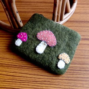 Wool Felted Mushroom Patched Felted Purse