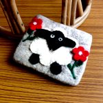Wool Felted Sheep and Flower Patched Felted Purse