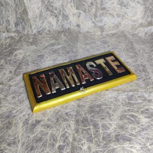 Handmade Wooden Namaste Plaque Brass Copper Inlay Nepal