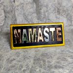 Handmade Wooden Namaste Plaque Brass Copper Inlay Nepal