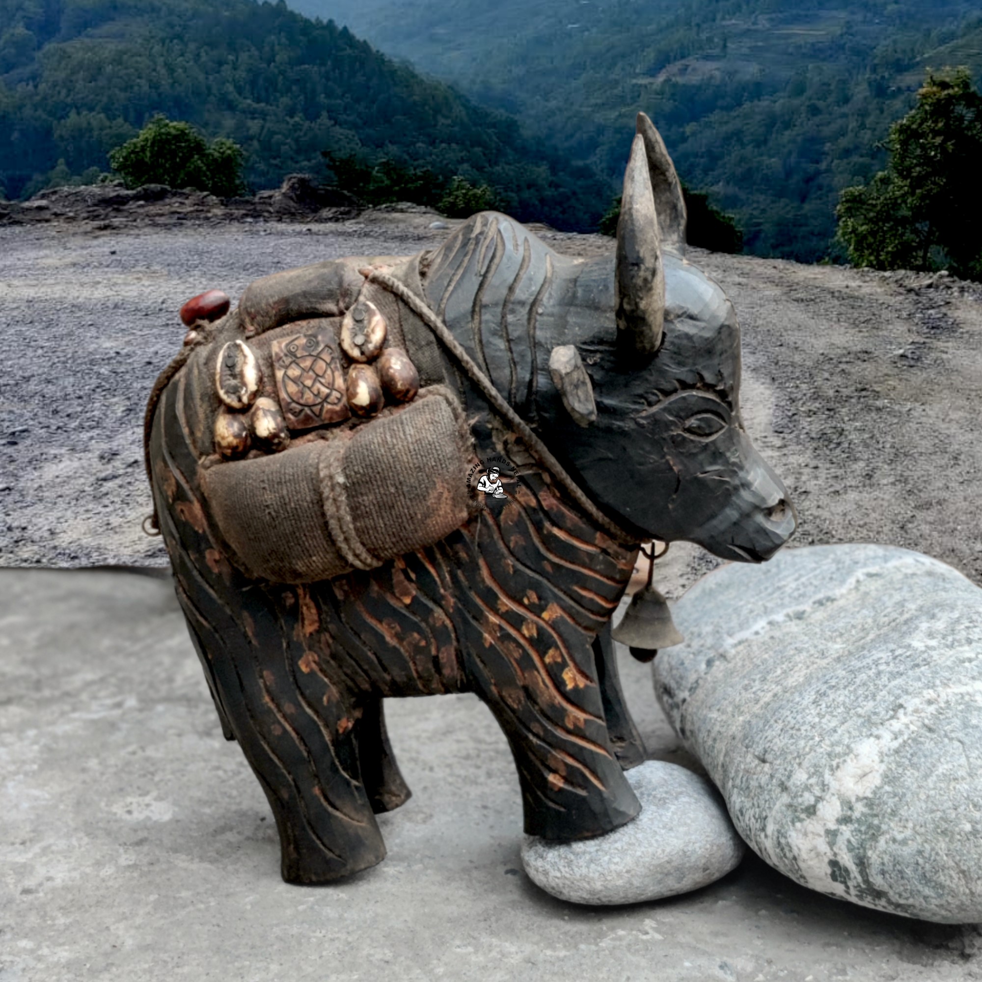 Nepali Handcrafted Wooden Yak Statue
