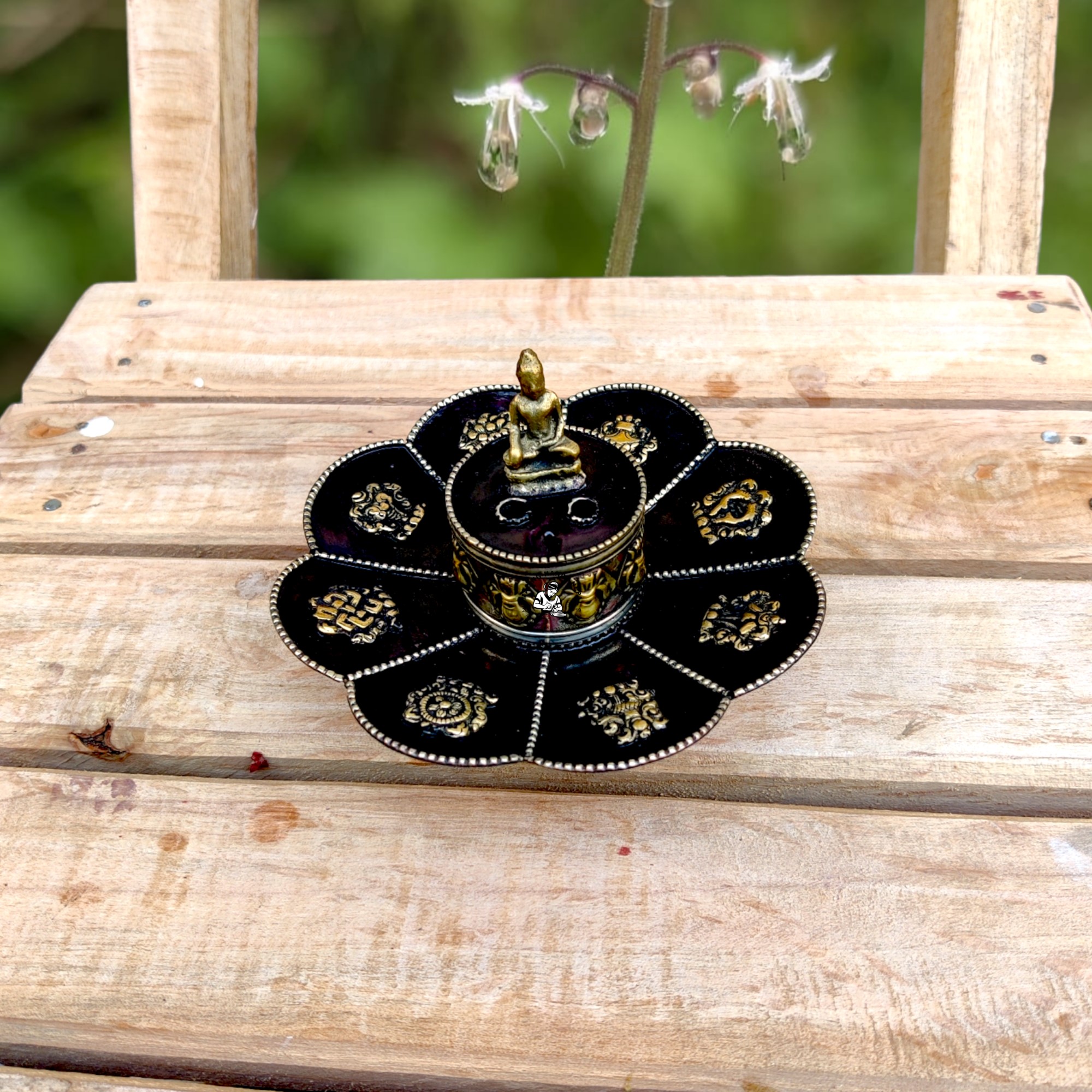 Eight Lucky Symbol Lotus Incense and Candle Holder