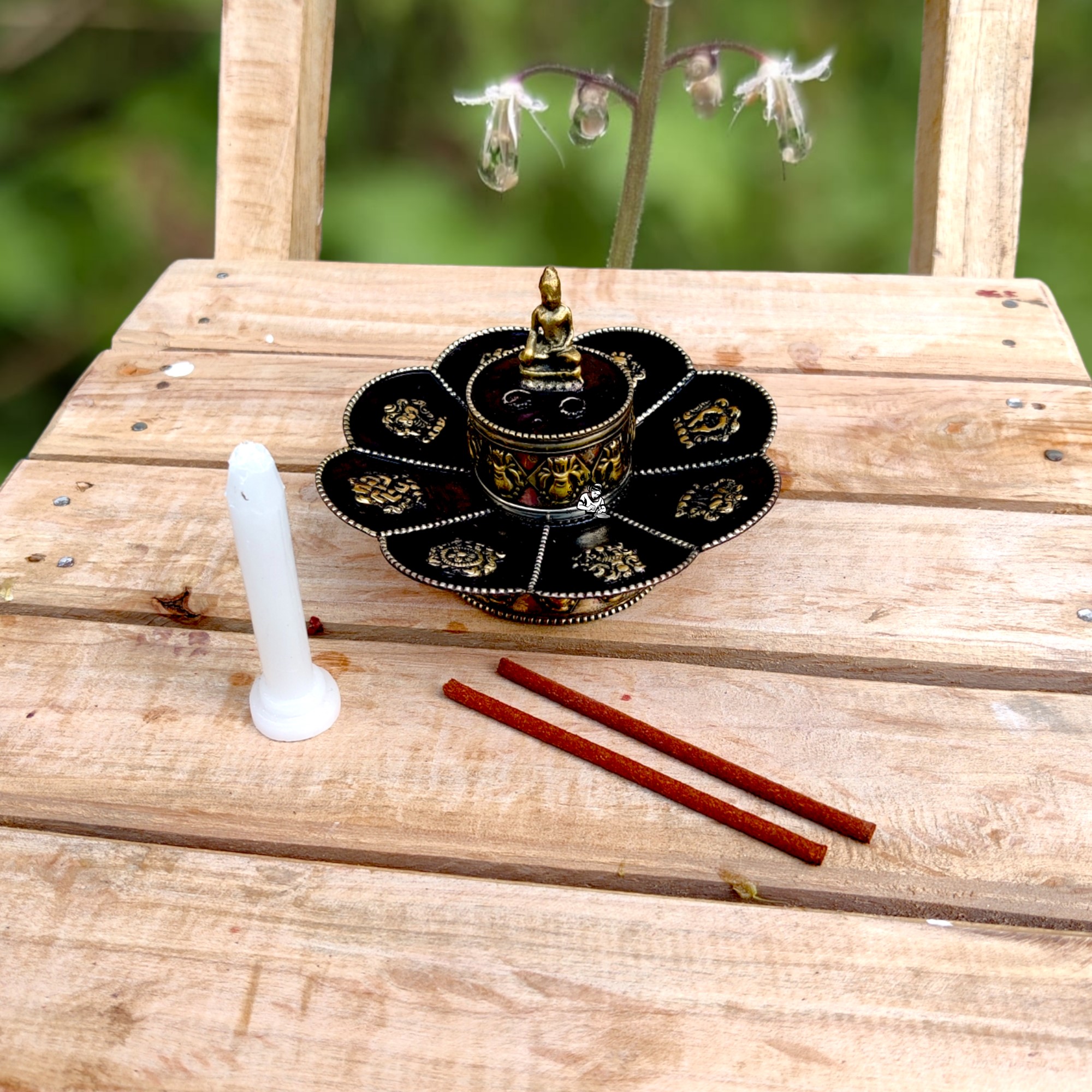 Eight Lucky Symbol Lotus Incense and Candle Holder