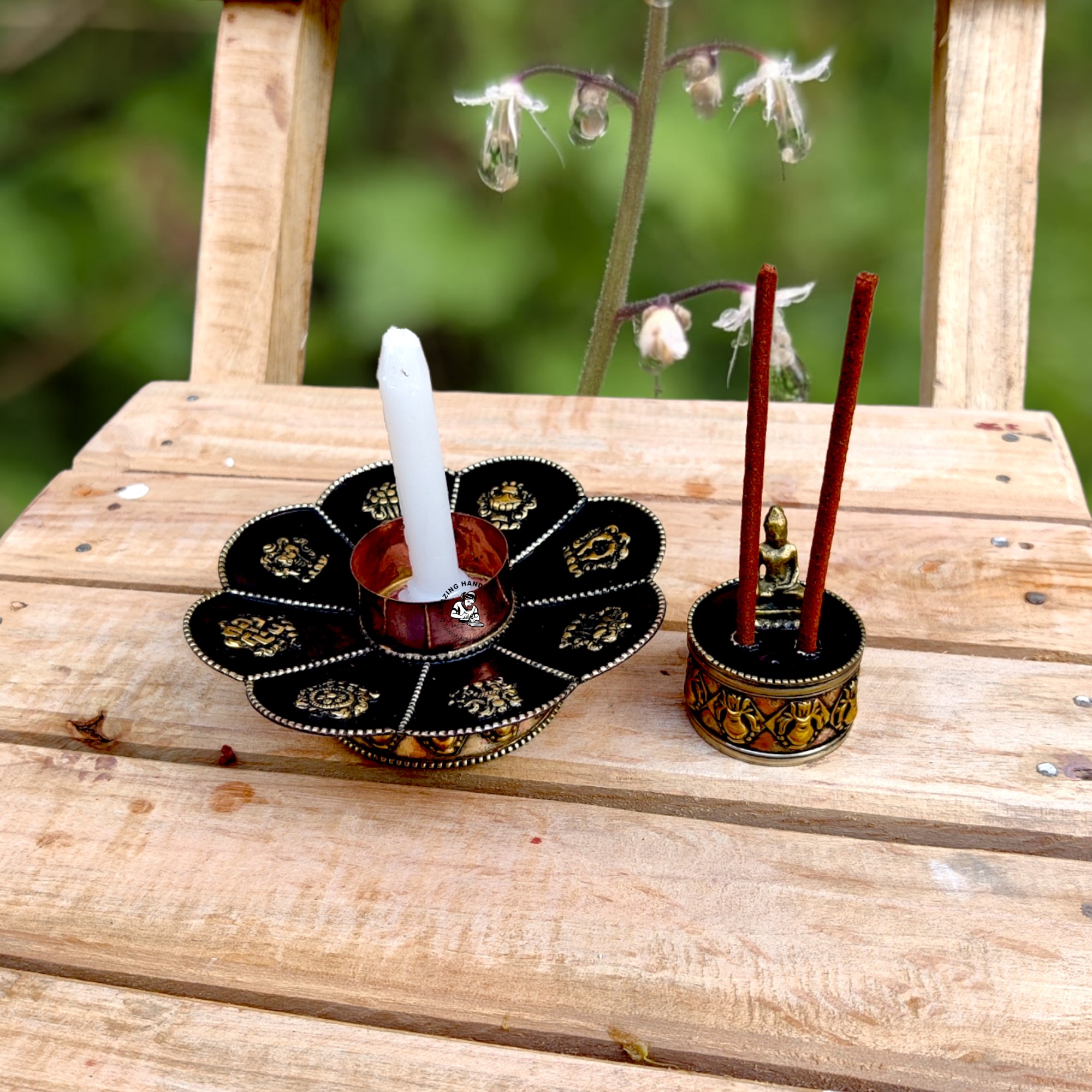 Eight Lucky Symbol Lotus Incense and Candle Holder