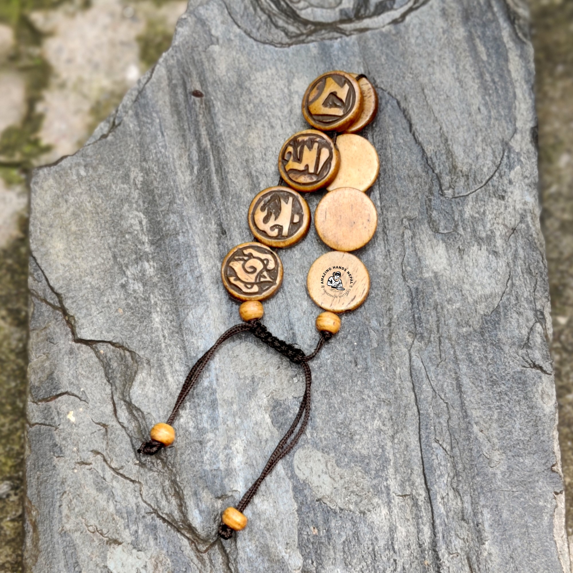 Buddhist Om Mani Padme Hum Carved Bone Bracelet