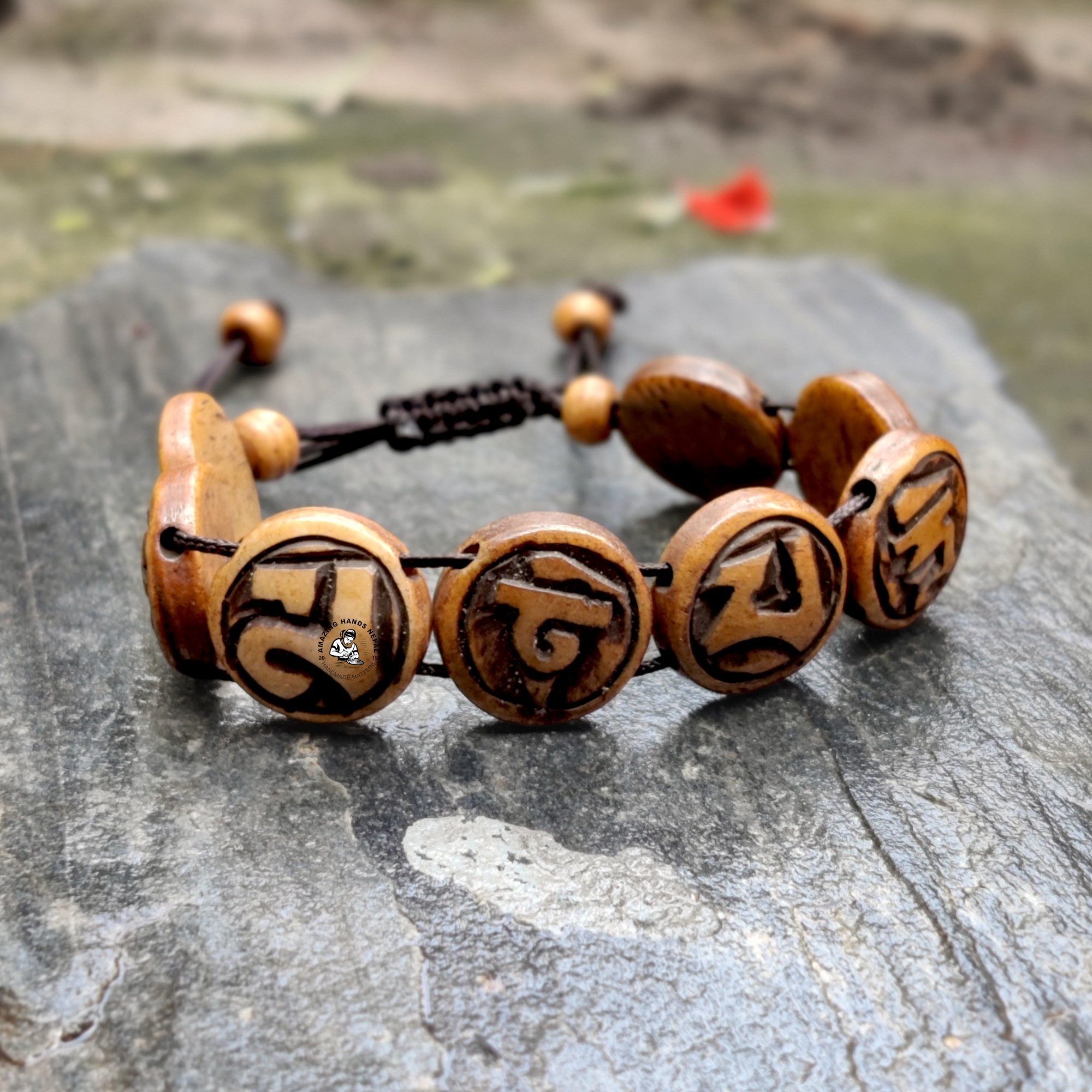 Buddhist Om Mani Padme Hum Carved Bone Bracelet