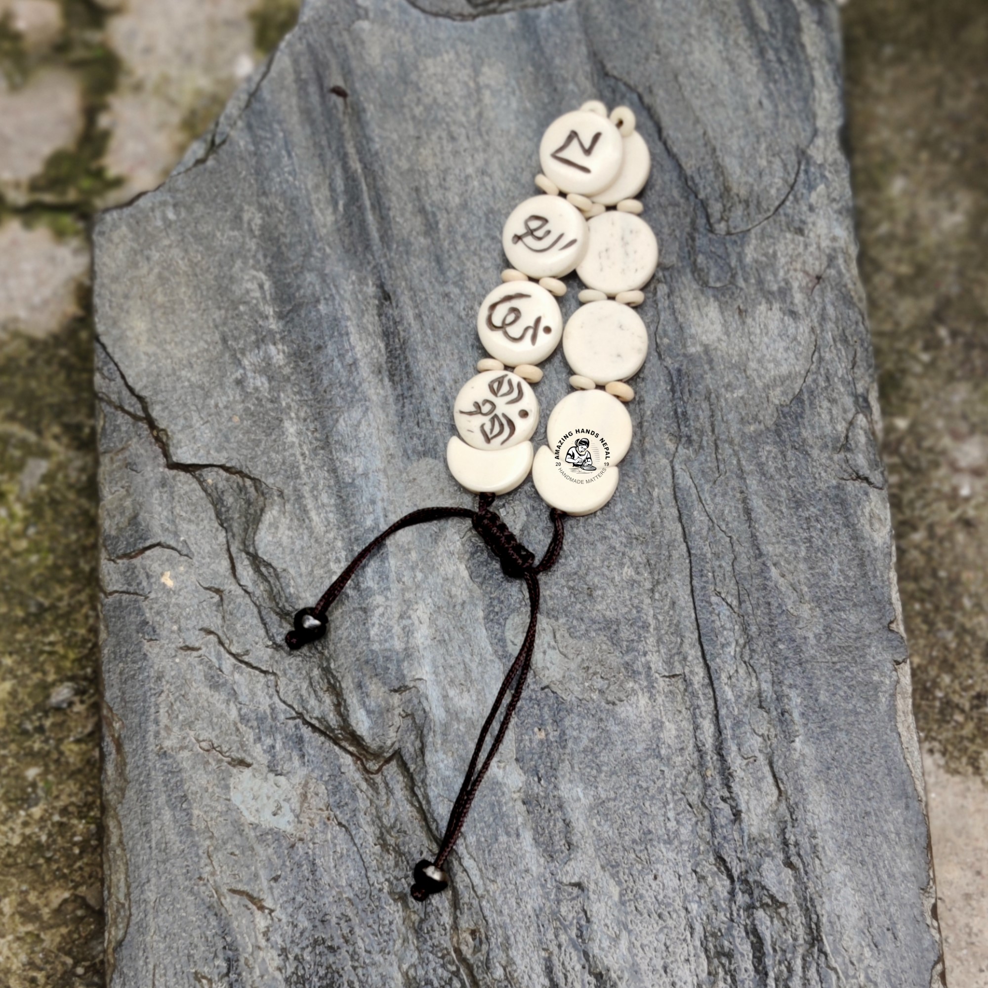 Buddhist Om Mani Padme Hum Mantra Bone Bracelet