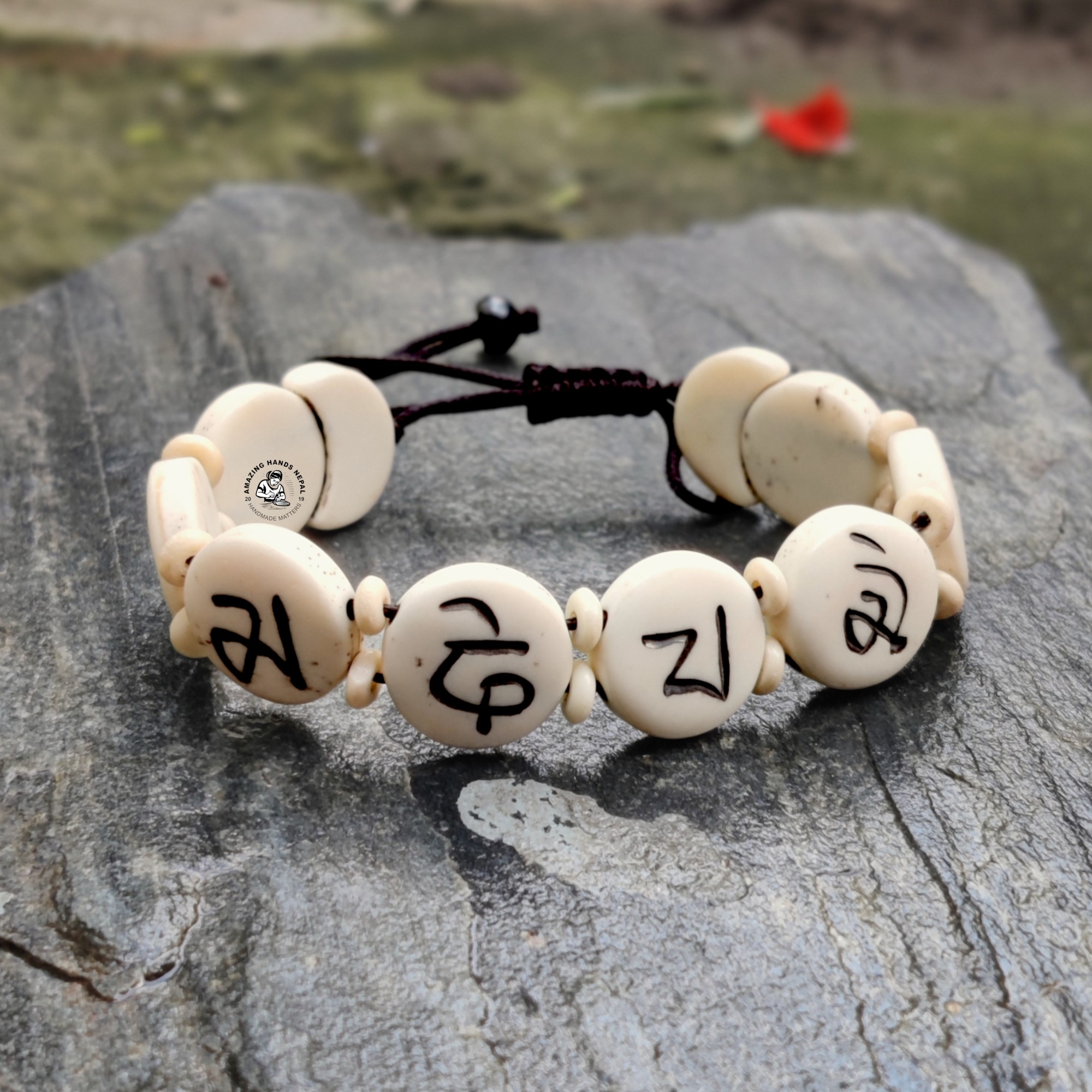 Buddhist Om Mani Padme Hum Mantra Bone Bracelet