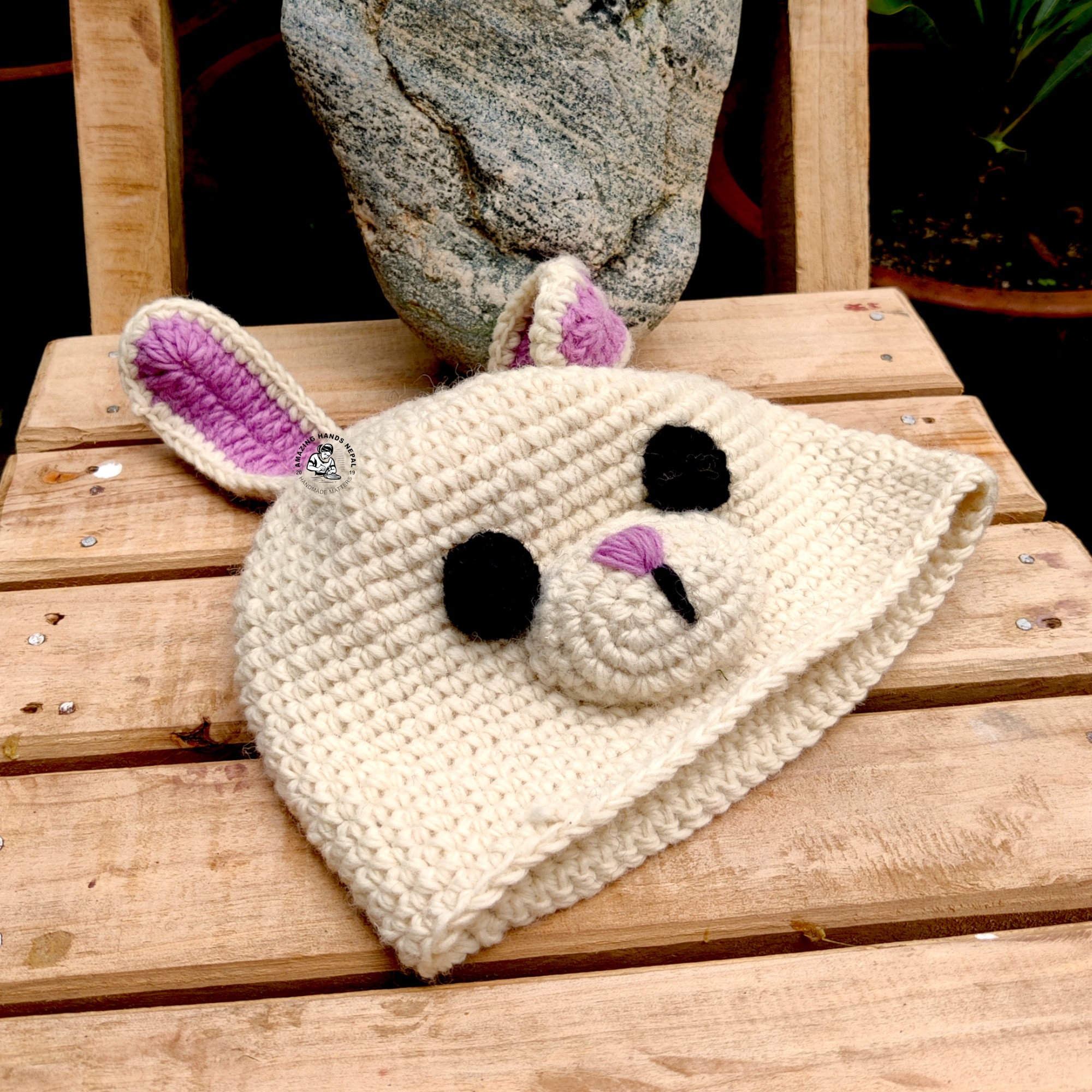 Wool Hand Crocheted Bunny Hat